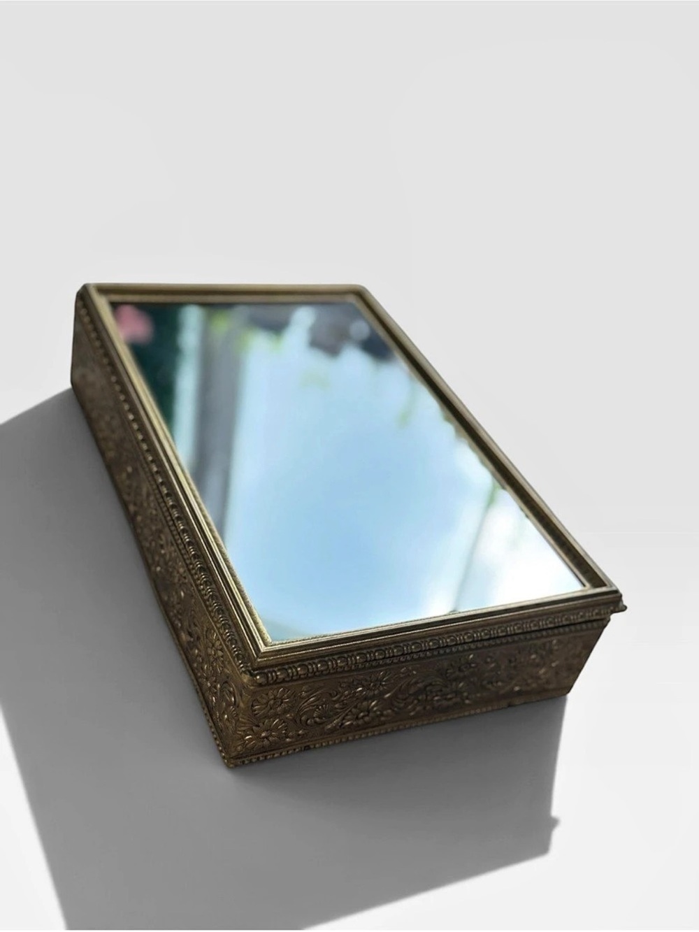 Ornate Gold Rectangular Mirrored Jewelry Box